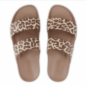 Lightfeet Arch Support Double Strap Slides (Leopard/Latte)