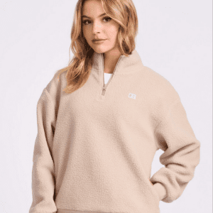 Russell Athletic Women's R Logo Sherpa Quarter Zip (Biscuit)